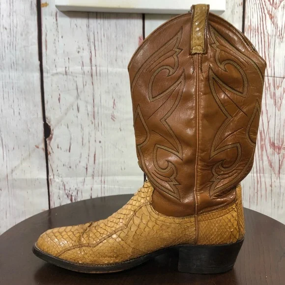 Dan Post Men's Tan Exotic SnakeSkin & Leather Western Boots 11 - Picture 6 of 16
